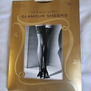 Vintage Victoria’s Secret Glamour Sheers Thigh Highs Jet Black Small NOS